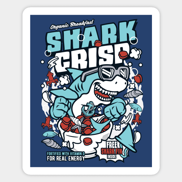 Retro Cartoon Cereal Box // Cereal Shark Crisp // Funny Vintage Breakfast Cereal Sticker by SLAG_Creative